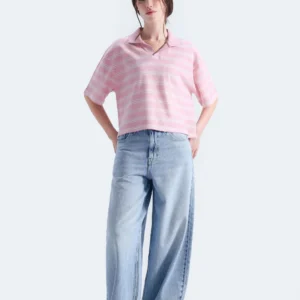 CROPPED STRIPED POLO SHIRT RELAXED FIT
