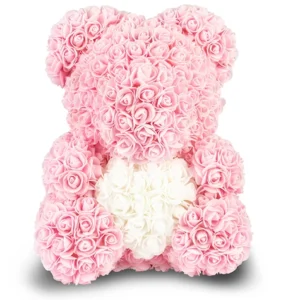 Light Pink Rose Bear with White Heart 40cm Sale